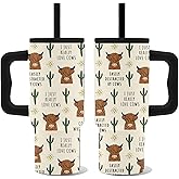 Highland Cow Tumbler with Handle 24oz, Insulated Stainless Steel Western Cows Cup, Highland Cow Gifts for Women Teens Cowgirl Farmer Animal Lovers