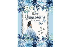 Quinceanera Guest Book Light Blue and Silver, Elegant Floral Roses, with Tiara Crown and Quince Doll Baby Blue Dress Gown Decorations: Butterfly ... Memory Keepsake Photo for 15th Birthday Party