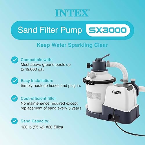 Intex 3000 GPH Sand Filter Pump with Built-In Timer and Krystal Clear  Saltwater System Maintenance Set for Abo