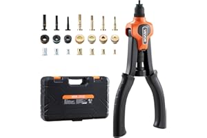 VEVOR Rivet Nut Tool Kit, 14-Inch Two-Handed Rivnut Tool Kit, with 7 Mandrels and 70 Nuts, Metric and SAE Size M6, M8, M10, 1