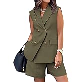 BTFBM Two Piece Sets For Women Spring 2026 Summer Pockets Button Sleeveless Vest And Shorts Work Business Casual Outfits