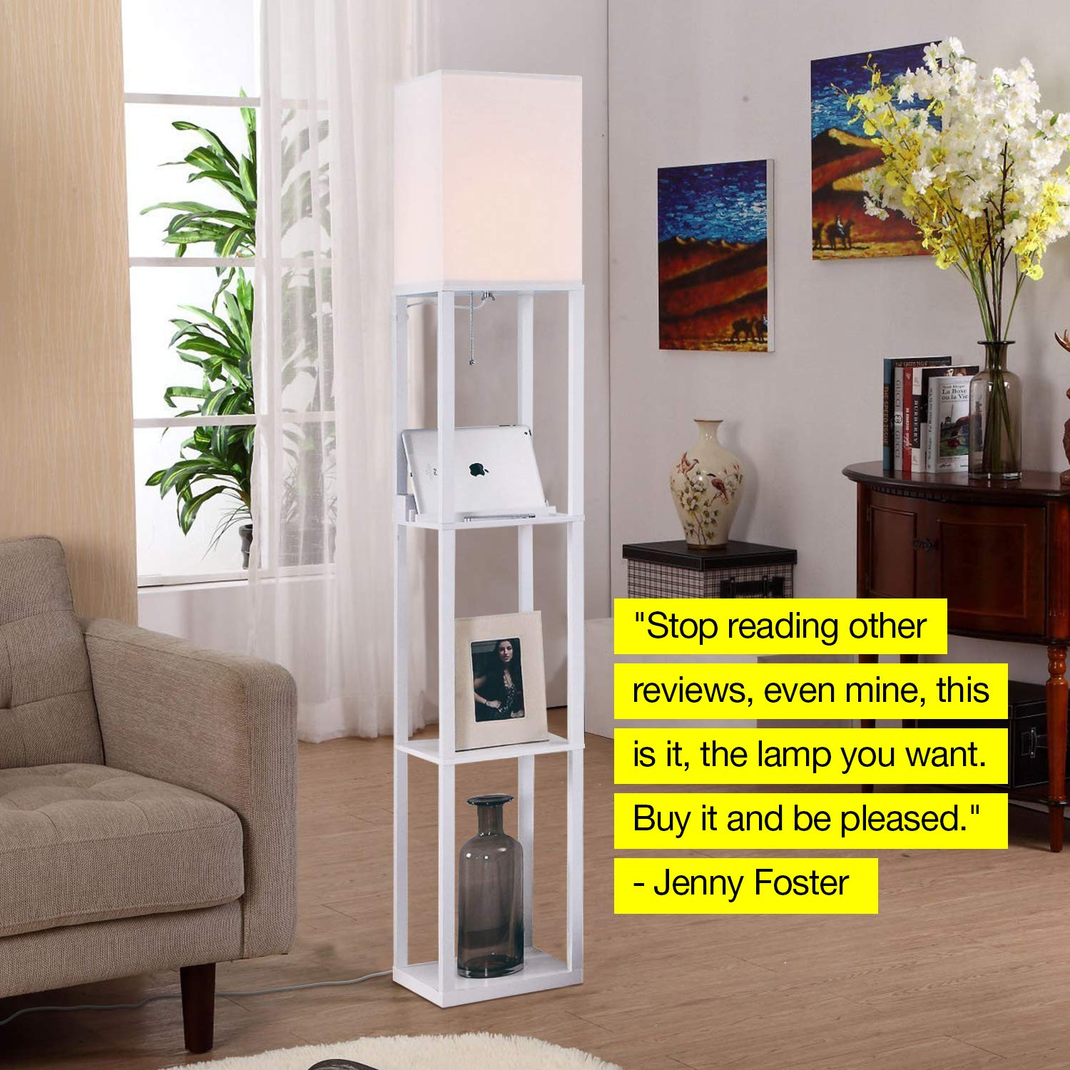 Led Shelf Floor Lamp For Living Rooms Bedrooms Includes Usb Ports Electric Outlet Black Mxwlusb Brn Modern Standing Light Asian Display Shelves Brightech Maxwell Charging Edition Lighting Ceiling Fans Lamps