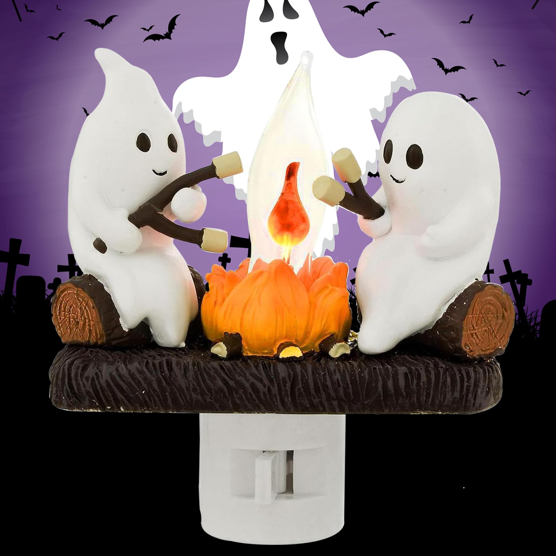 Photo 1 of Ghost Campfire Flickering Nightlight for Halloween Indoor Decoration Spooky Ghost Fake Camp Fire Cute Halloween Decor Night Lights Gifts for Kids Family and Friends