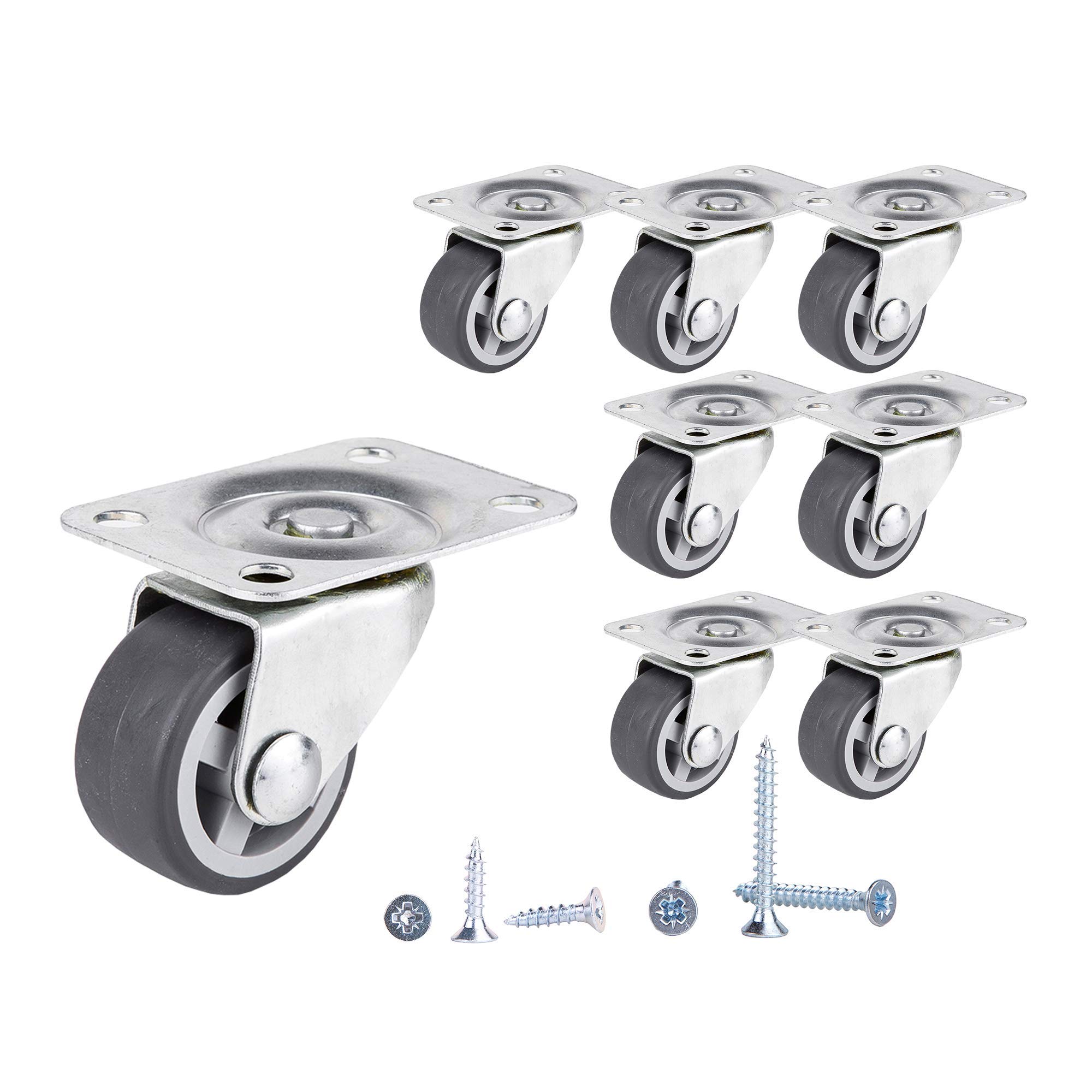 (Pack of 8) 30 mm Swivel Wheels Small Wheel Castors Rubber Wheels Heavy Duty Castors Furniture Wheels Casters With Mounting Plates Screws Included (8, 30 ⌀)