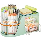 Marbrasse Desk Organizer with 2 Drawer, 360&deg;Rotating Pen Holder, Desk Organizers and Accessories with 6 Slots Pencil Holder + 2 Drawer, Art Supply Storage Box Caddy for Office (Green)