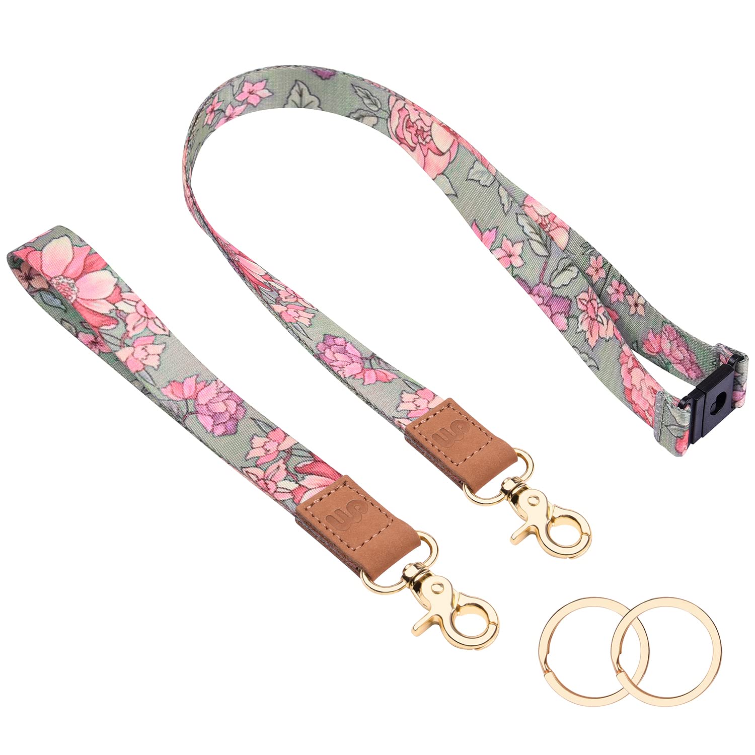 Wisdompro Neck Lanyard & Wrist Strap Set, Lanyard for Neck with Safety Breakaway and Wristlet Keychain Holder with 2 Keyrings for Keys, ID Card Badge Holder - Ash Grey Flower