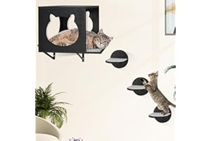 UGIFTT Cat Wall Shelves, Cat Shelves and Perches for Wall, Cat House Fit Cat Up to 25Lbs, 1 Cat Condo House and 3 Large Cat Steps with Scratching Pad, Cat Climbing Shelf for Indoor Cat, Cat Wall Furniture
