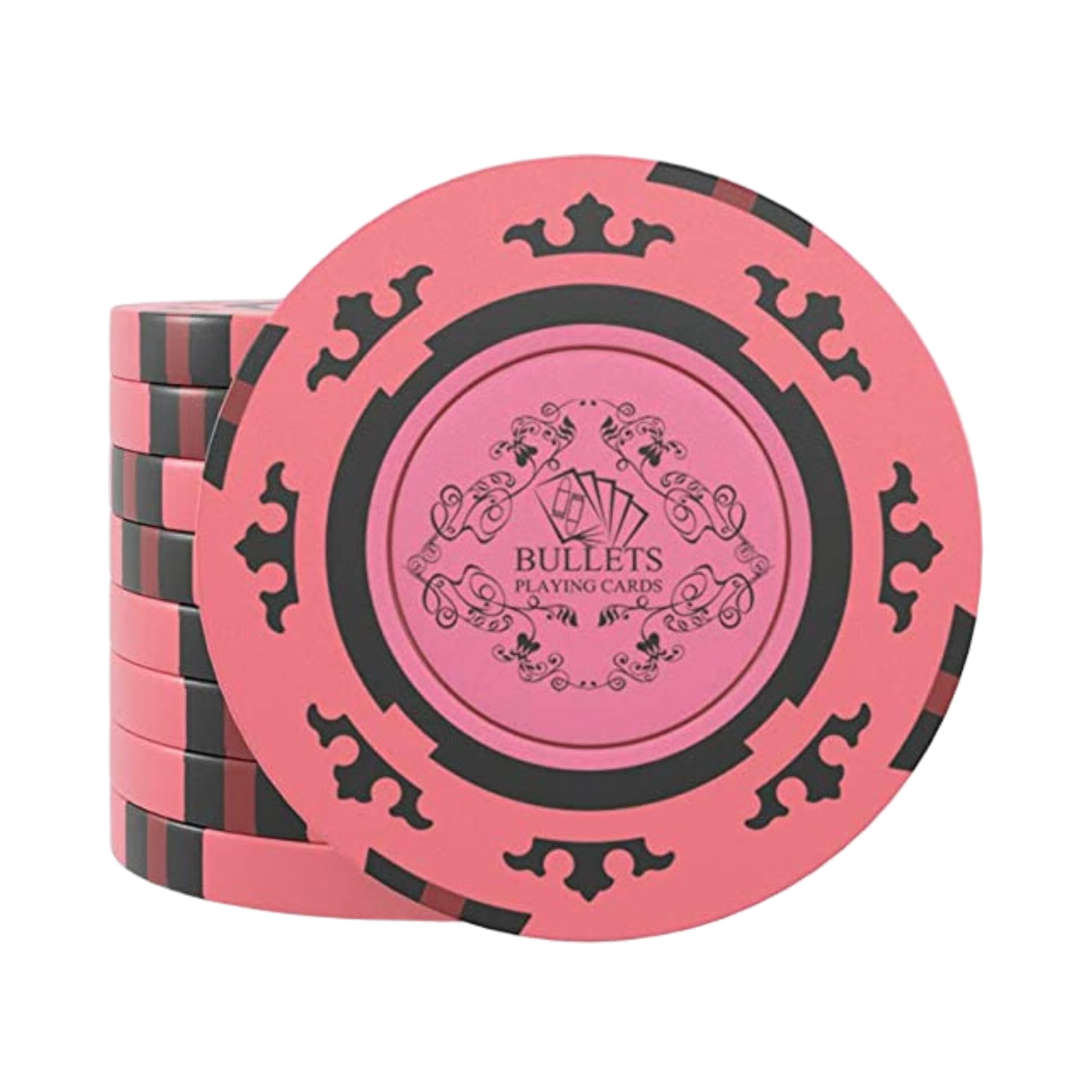 Bullets Playing Cards, 25 Clay Poker Chips Corrado for Poker Set, Without Values, 14 g, 4 cm Diameter, Colour Pink