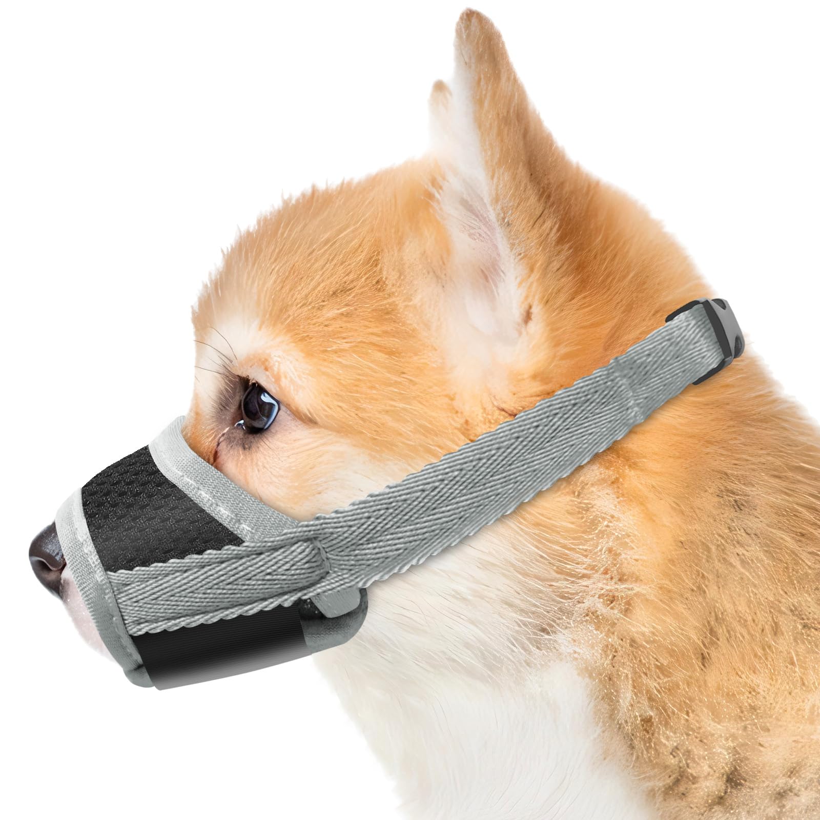 Adjustable Dog Muzzle for Small Dogs, Breathable Mesh Soft Muzzle for Chihuahua (Grey, XS)