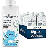 KATE FARMS Organic Pediatric 1.2 High Calorie Chocolate Nutrition Shake, 12g Protein, 27 Vitamins and Minerals, Meal Replacement, 8.45 oz (12 pack)