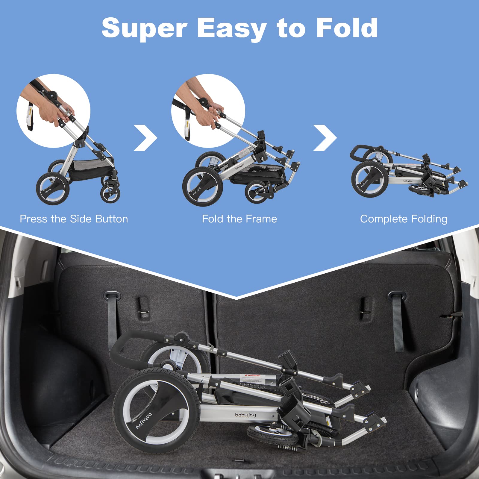 BABY JOY Baby Stroller, 2-in-1 Convertible Bassinet Reclining Stroller, Foldable Pram Carriage with 5-Point Harness, Including Cup Holder, Foot Cover, Diaper Bag, Aluminum Structure, Blue