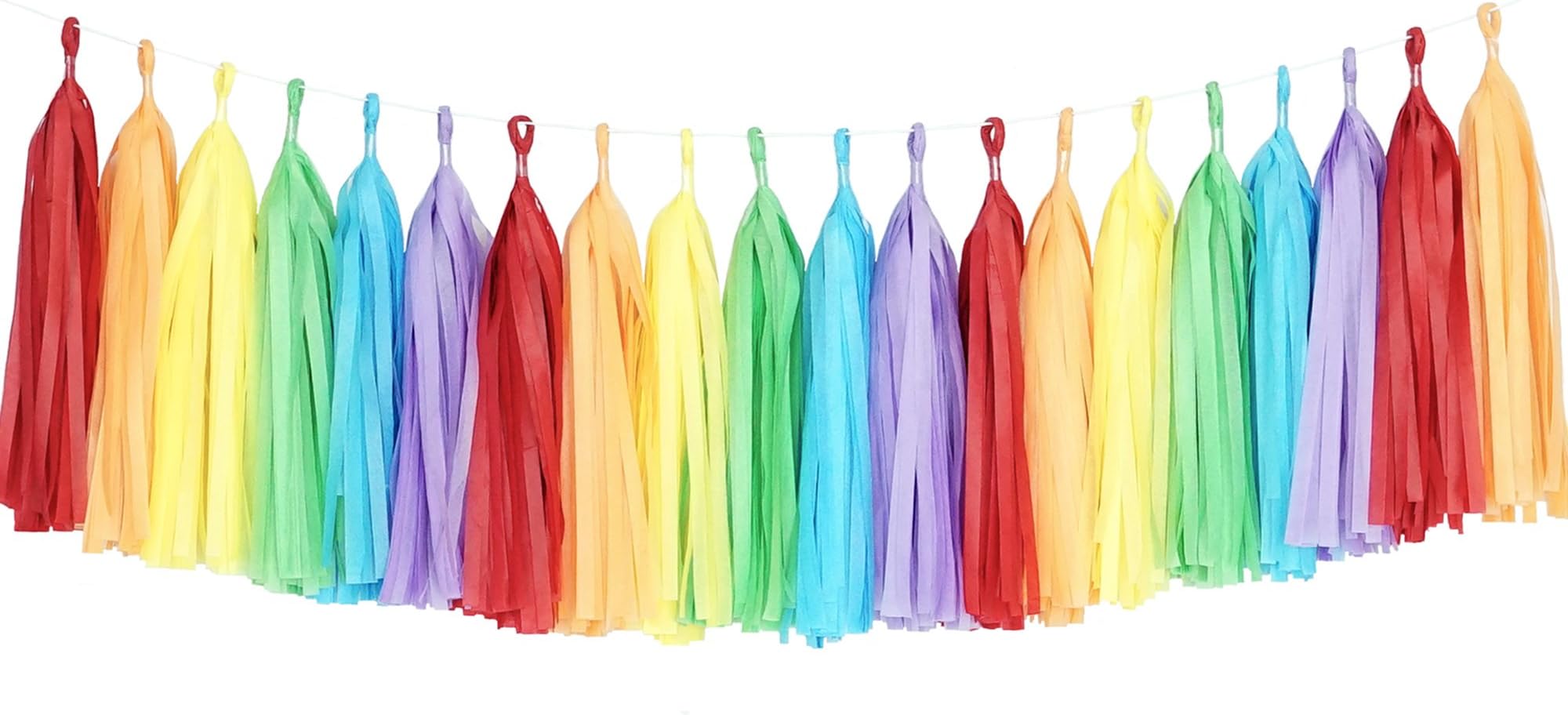Tissue Paper Tassel DIY Party Garland Decor for All Events & Occasions - 20 Tassels Per Package (Rainbow)