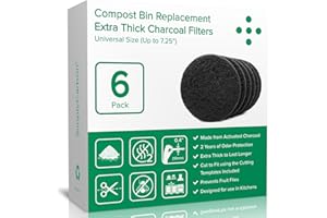 2 Years Supply Extra Thick Filters for Kitchen Compost Bins - Longer Lasting Activated Charcoal - Universal Size Fits ALL Compost Bins up to 7.25" Filter Size - Replacement Set of 6 (by Simply Carbon)