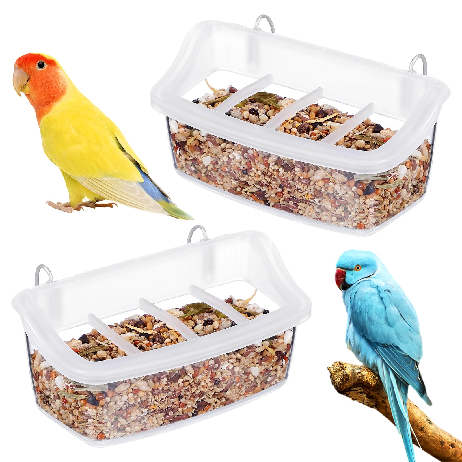 Photo 1 of 2Pcs Bird Feeders for Cage, No Mess Parakeet Water Dispenser Plastic Parrot Feeding Bowls Food Containers for Small Birds Parrot Parakeets