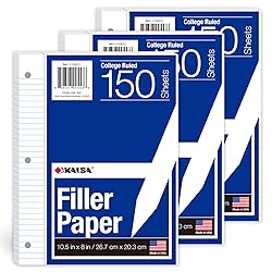 Kaisa3 Pack Notebook Paper College Ruled 3-Hole