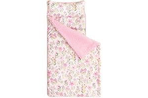 Wake In Cloud - Toddler Nap Mat with Pillow and Minky Fleece Blanket, for Kids Girls Ages 3 Plus in Daycare Preschool Kindergarten, Roll Up Sleeping Bag, Floral Flowers