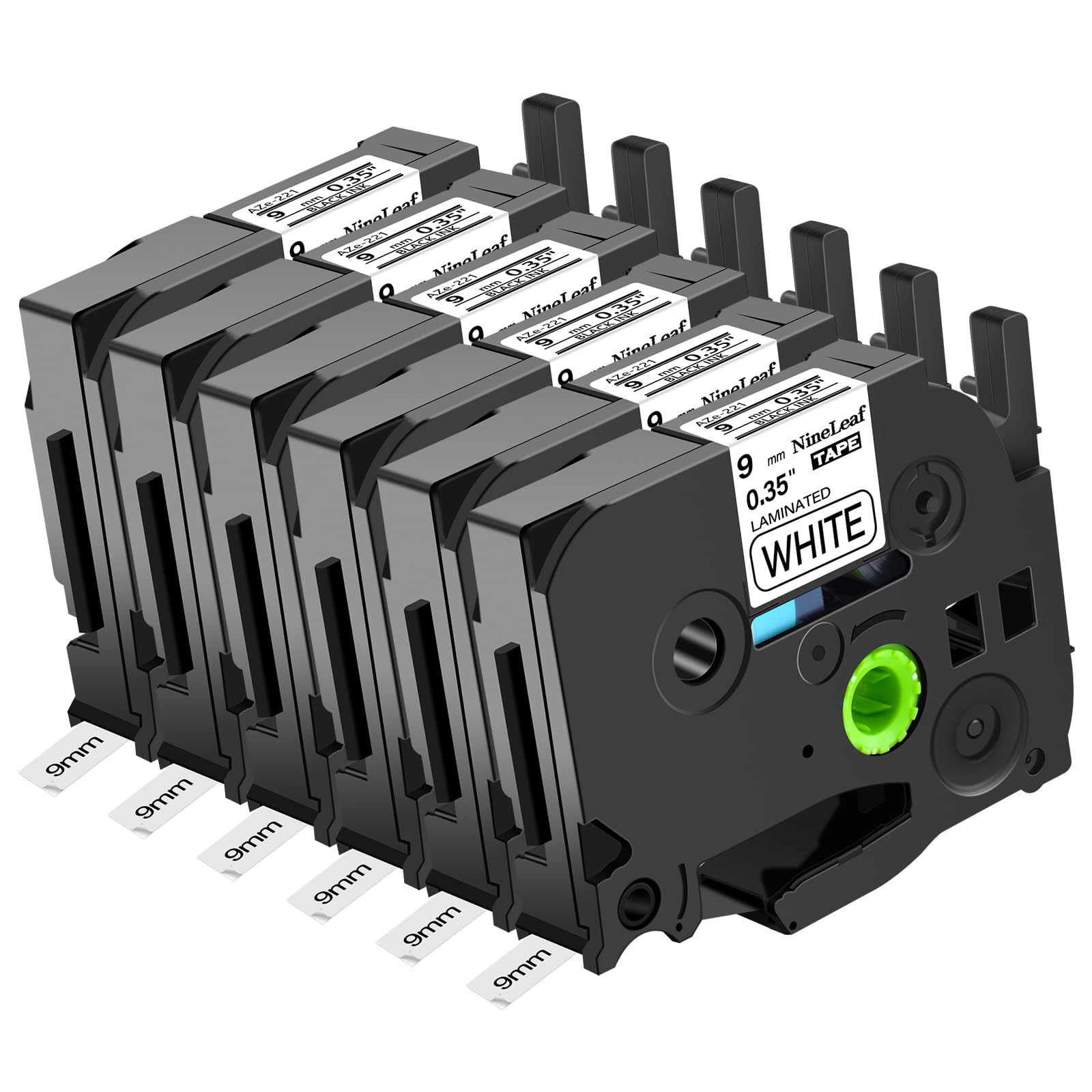 NineLeaf 6 X Compatible for Brother P-Touch Tape 9mm Laminated TZe-221 Black on White TZe Tape Brother Label Printer PPT-1000 H110 H108 H200 E110 H105 Label Maker