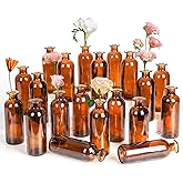 Amber Glass Bud Vase, 20 Pack 8 Oz Living Bud Vases, Small Vases for Flowers, Decorative Amber Bottles for Table Centerpiece, Home Decor, Office, Wedding Reception, Vintage Style