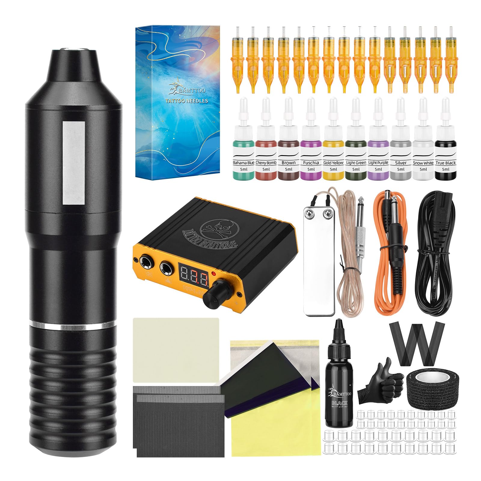 BAMTTOO Tattoo Machine Kit Complete Tattoo Gun Kits Cartridge Needles Rotary Tattoo Machine Tattoo Pen Kit for Beginners and Artists Tattoo Kit Tattoo Supplies