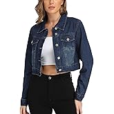 J.Corrine Women's Cropped Jean Jacket Long Sleeve Basic Button Down Casual Vintage Washed Short Denim Jacket with Pockets