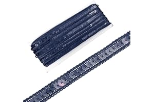 MECCANIXITY 0.5 Inch x 10 Yards Sequin Ribbon Trim Sequin Braid Trim Flat Glitter Ribbon for Crafts Embellishments Costume Hats Dress Shoes Headband Sewing, Navy Blue