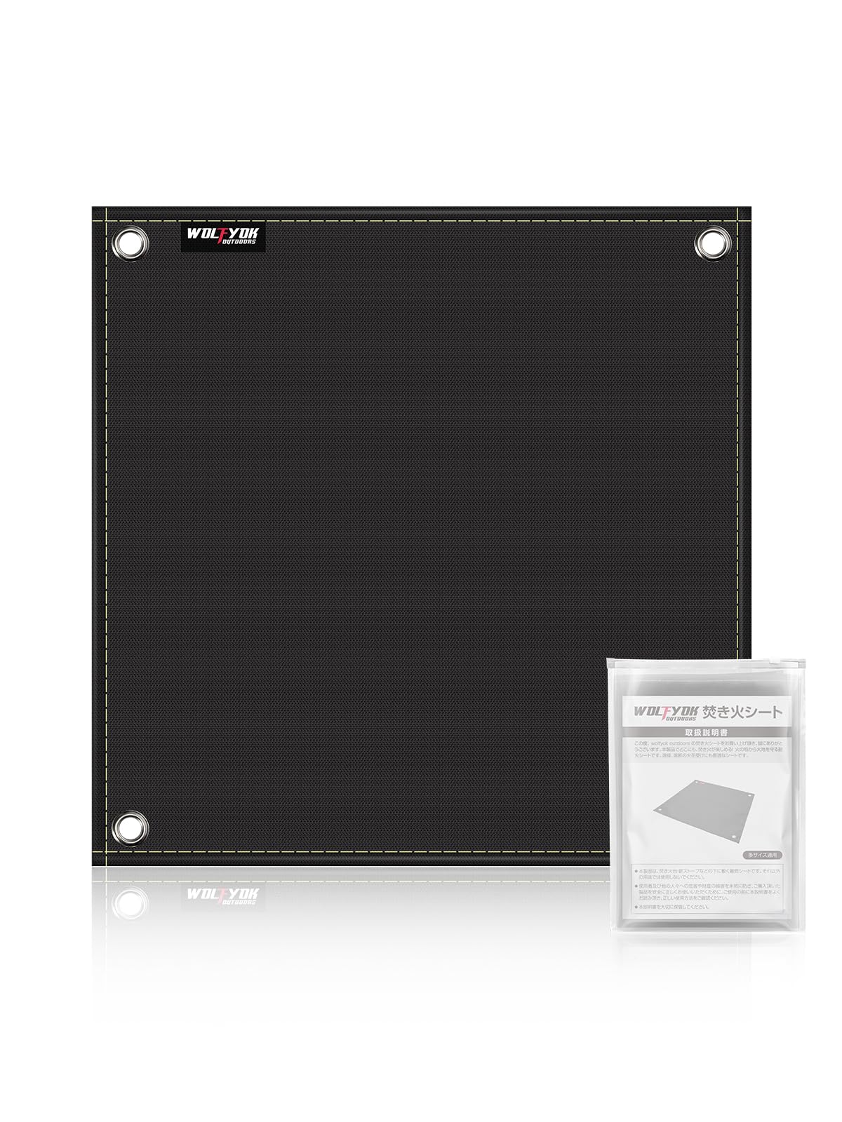焚き火シート 黒 スパッタシート 【ガラス繊維と両面A級シリコンコー】 焚き火台シート 50*50cm 60*90cm 100*100cm 耐熱 防炎 防水 耐火シート キャンプ焚火シートチクチクしない wolfyok outdoors 耐熱シート 焚き火用防炎シート 軽量＆コンパクト 薪ストーブ バーベキューコンロ 地面や芝生保護 【国内ブランド】 の商品画像