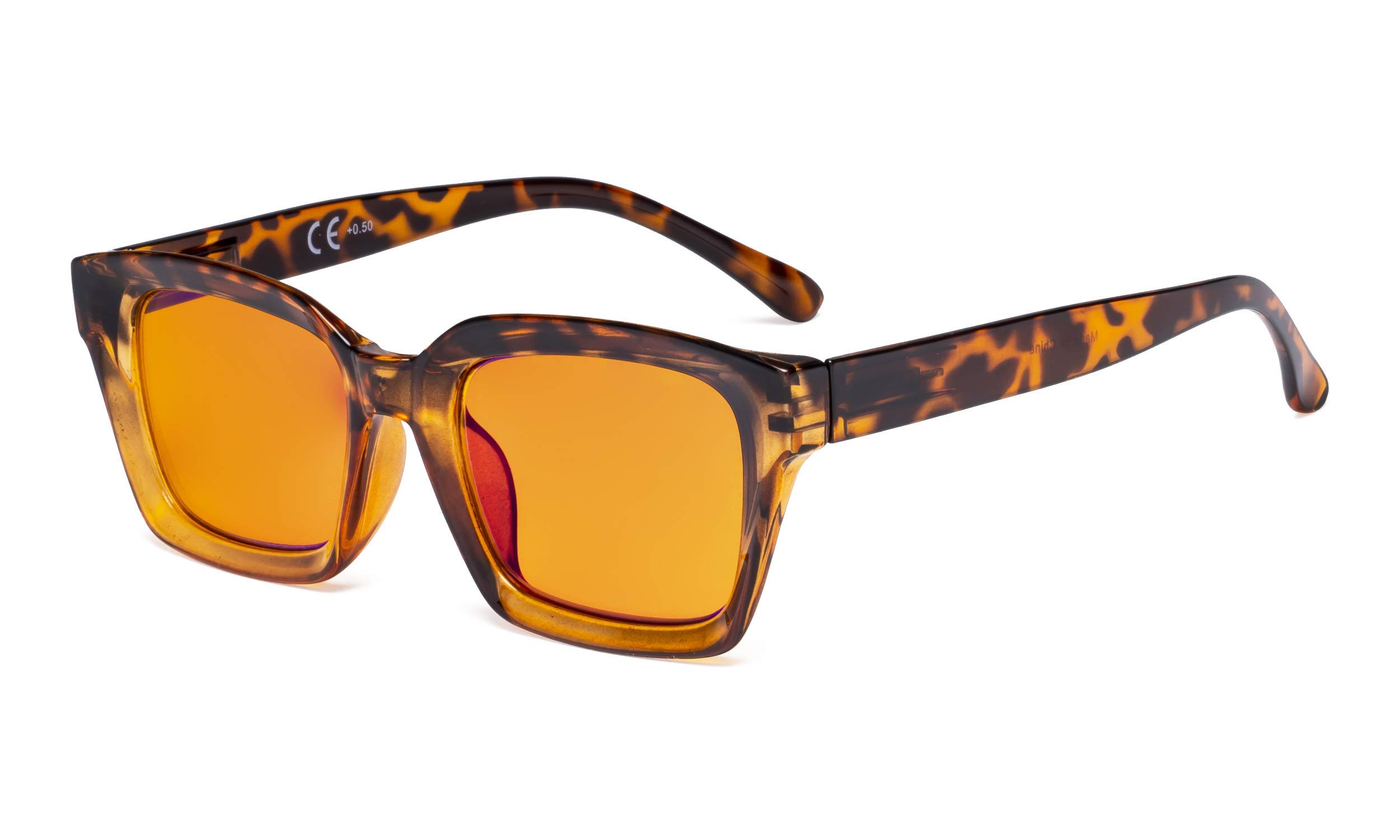 Eyekepper Ladies Blue Blocking Computer Reading Glasses with Orange Tinted Filter Lens for Sleeping - Oversized Square Design Computer Readers Women - Tortoise +2.50