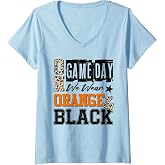 Womens On Gameday Football We Wear Orange And Black School Spirit V-Neck T-Shirt