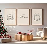 Baccone Christmas Wall Art Winter Xmas Canvas Decor Merry Christmas Wall Art Minimalist Vintage Painting Beige Farmhouse Prints Holiday Poster for Bathroom 16x24x3 Inch Unframed