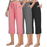Kivdol 3 Pack Women's Capri Sweatpants, Cozy Wide Legs Cropped Capri with Pockets, Lounge Jogger Pants Workout Yoga Capris