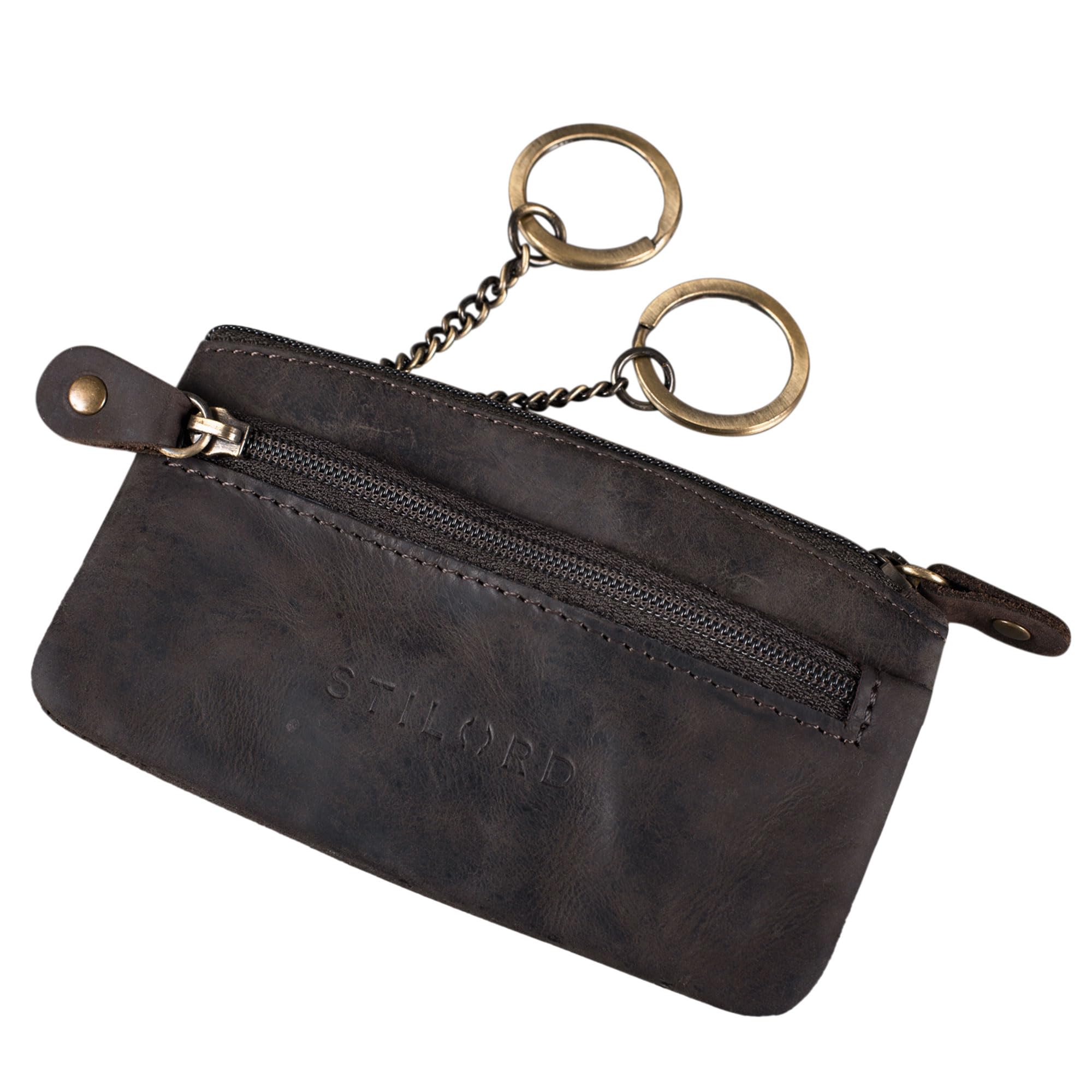 STILORD "Theo" Leather Key Pouch for Men Vintage Key Case Holder with Ring Slim Coin Purse Cash Change Wallet Money Pouch with RFID Blocker Colour:Dark - Brown