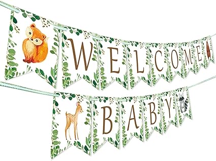 Amazon Com Woodland Welcome Baby Banner Forest Animal Creatures