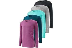 Star Vibe 5-Pack Girls Long Sleeve Athletic Shirts Dry Fit Crew Neck Active Performance T-Shirts for Kids Teens Workout Tops