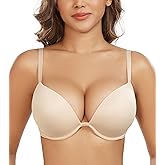 DotVol Women's Deep Plunge Push Up Low Cut Thick Padded Underwire Everyday Bra