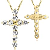 KRKC&CO Moissanite Cross Necklace for Women: 0.6-4.3ct D-Color VVS1, 14K 925 Sterling Silver, Hypoallergenic Pave-Set Cross Pendant, Gift for Birthday Wedding, Luxurious Gifts Jewelry Box