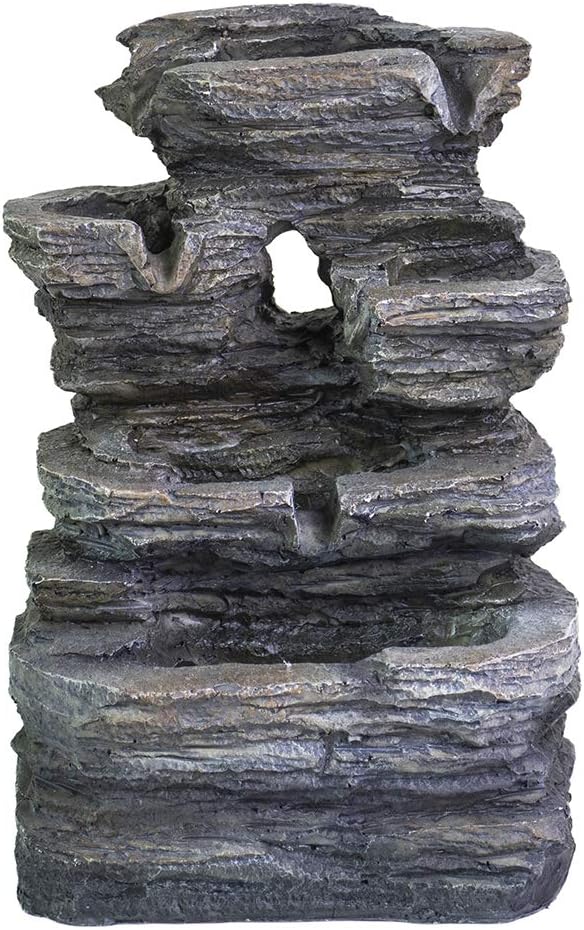 Ferrisland 5-Tier Cascading Tabletop Fountain with LED Lights - Indoor/Outdoor Water Fountain Decor Tabletop Water Fountain Small Relaxation Waterfall Feature, Indoor Oudoor Decorative Tabletop Founta: Home & Kitchen