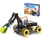 ACEBOTT 5DOF Smart Robot Arm Car Kit, 4WD Remote Control Car Compatible with Arduino/Python/Blockly Programming Project/STEM Education/Science Coding Kit for 12+ Teens and Adults Unique Gifts