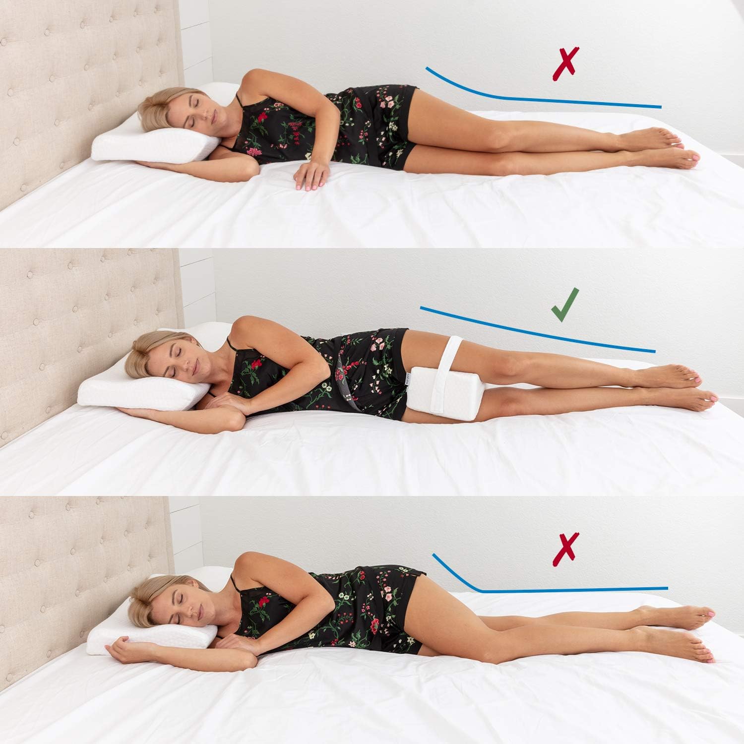 SARJON Premium Memory Foam Knee Pillow. Orthopedic Side Sleeper Wedge Pillow for Back, Leg, Hip, Joint, Pregnancy & Sciatica Pain Relief. Soft Bamboo Washable Cover with Adjustable Strap. White.: Home & Kitchen