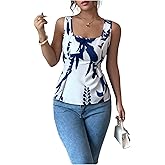Floerns Women's Tropical Lace Up Tank Top Sleeveless Square Neck Trendy Dressy Blouses
