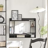 Haotian SoBuy Wall Mounted Folding Table Home Office Workstation Computer Desk with Storage Shelves Trestle Desk, Black FWT18-SCH