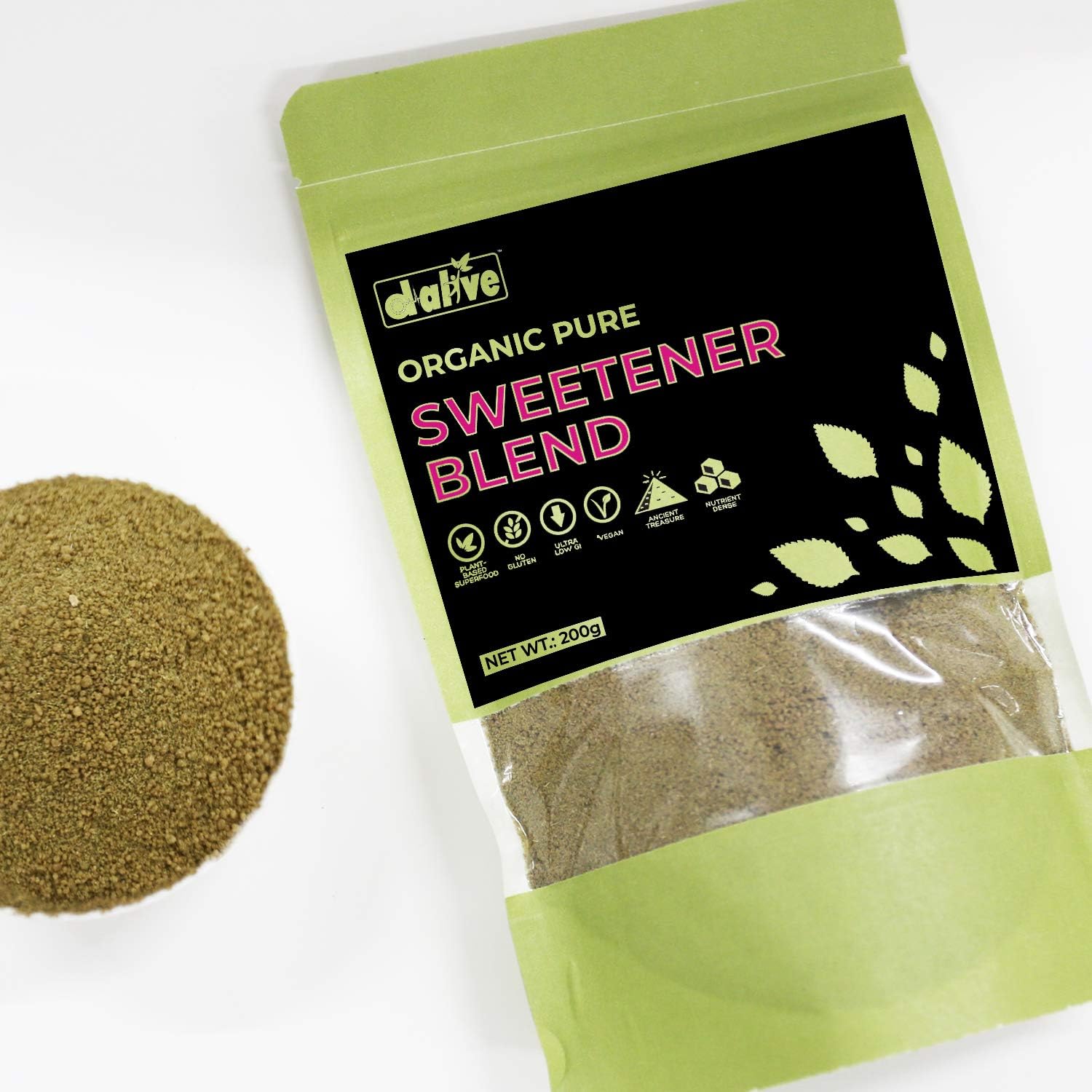 d alive Organic Plant Based Healthy Sweetener Blend 1:4 Sugar Replacement Powder 200 g Unbleached