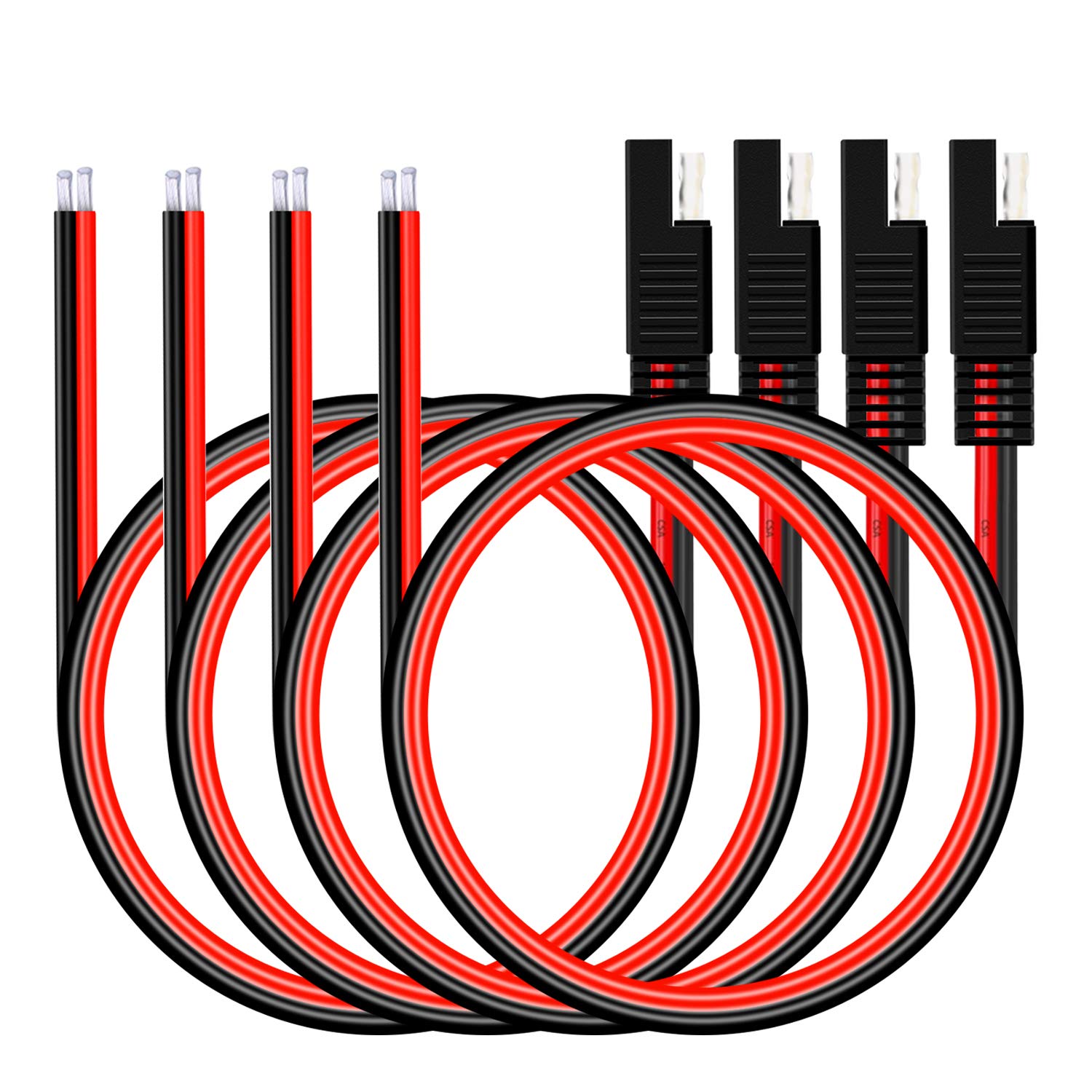 OUOU SAE Connector Cable SAE Connector Plug 2 Pin SAE Single Plug Quick Connector Disconnect Plug SAE Automotive Extension Cable for for Motorcycle, Car, Tractor - 1ft/30cm (18 AWG-4 Pack)