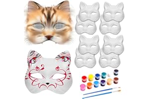 NOVEMBER SPRING 14 Pcs Cat Masks for Kids | DIY Painting Craft Kit | White Cat Masks for Boys & Girls | Halloween Party Favors, Fall Classroom Activity, Masquerade Costume, or Christmas Gift