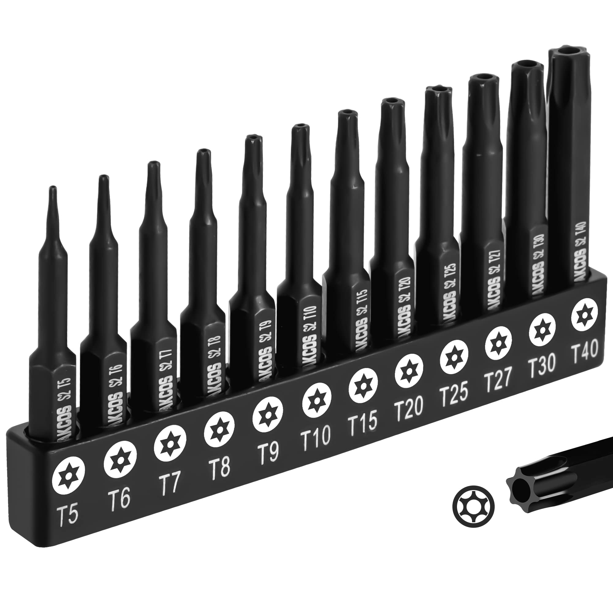 DAKCOS T5 - T40 Tamper Proof Torx Bit Set, 12-Piece Security Star Bits, 50mm Long, Premium S2 Alloy Steel — image 1