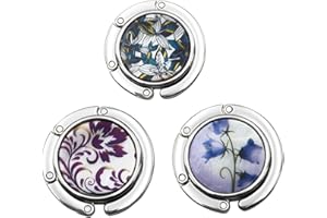 FOME Handbag Hanger, Set of 3 Foldable Purse Hook Purse Table Hook Holder Flower and Tree Pattern Bag Hanger Hook 3.54x1.77in Mixed Color
