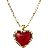 Asana Crystals Red Heart Necklace – Genuine Red Agate Crystal Pendant for Women – 18K Gold Plated Dainty Heart Necklace – Boho Crystal Jewelry Gift for Her