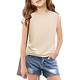 Haloumoning Girls Cap Sleeve T Shirts Kids Summer Crewneck Solid Tops Tees 5-14 Years