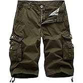 Erston Mens Camo Cargo Shorts Relaxed Fit Lightweight Multi Pocket Camouflage Outdoor Twill Cargo Shorts