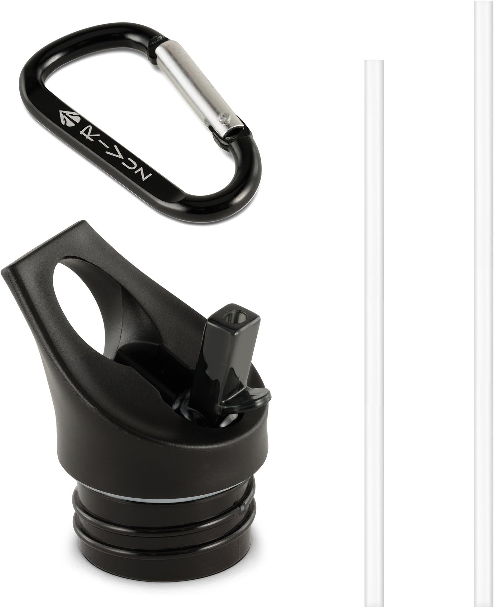 Flip Top Lid for Water Bottles – Stainless Steel & Plastic Standard Mouth Sports Water Bottles & Flasks Compatible - Includes 2 Straws and Snap Hook - Hydrate on-The-Go Cap
