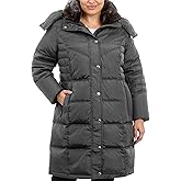 LONDON FOG womens Plus-size Mid-length Faux-fur Collar Down Coat With Hood
